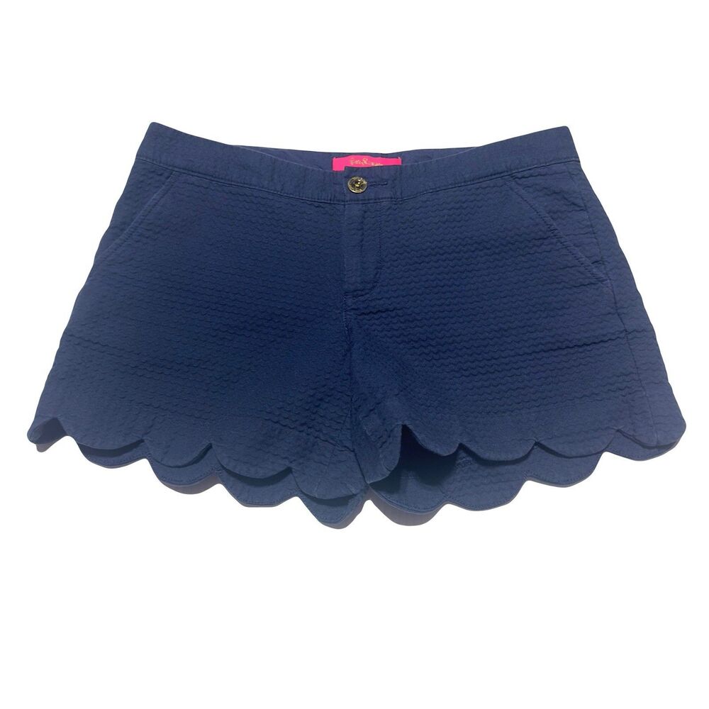 Lilly Pulitzer Buttercup Shorts Scalloped Hem Size 4 Textured Navy Blue